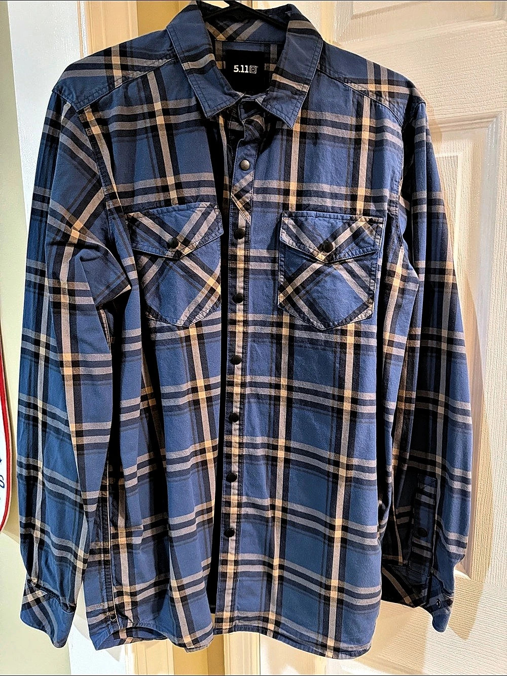 5.11 Plaid Button Down Shirt in Blue & Tan Like New
